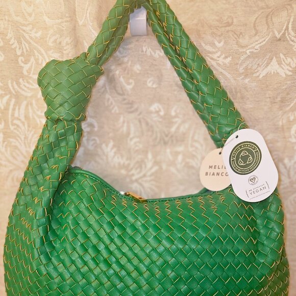 NWT intrecciato Melie Bianco Brigitte emerald green knotted vegan hobo bag - Picture 2 of 13
